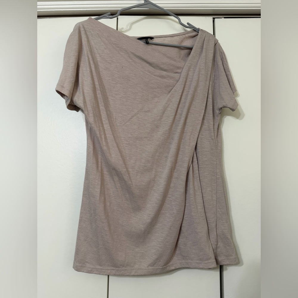 Daisy Fuentes Beige Short Sleeve Women's Draped Front Blouse